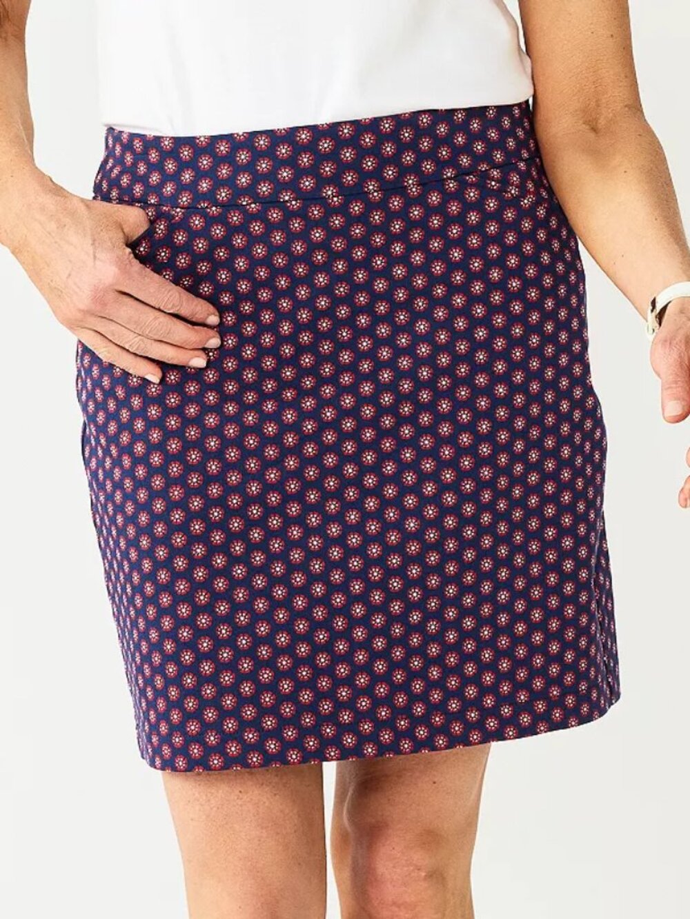 Women's Croft & Barrow Midrise Effortless Stretch Skort - Navy Red Geo - 10R -